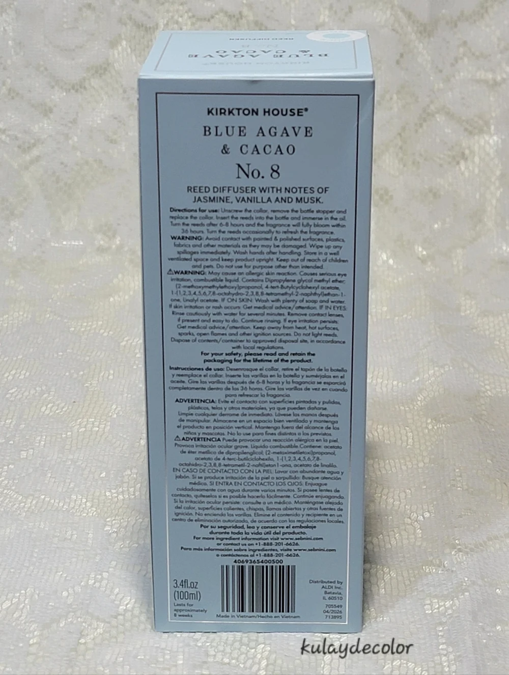 Kirkton House Blue Agave & Cacao No. 8 Reed Diffuser - 3.4 Fl oz. (100mL)